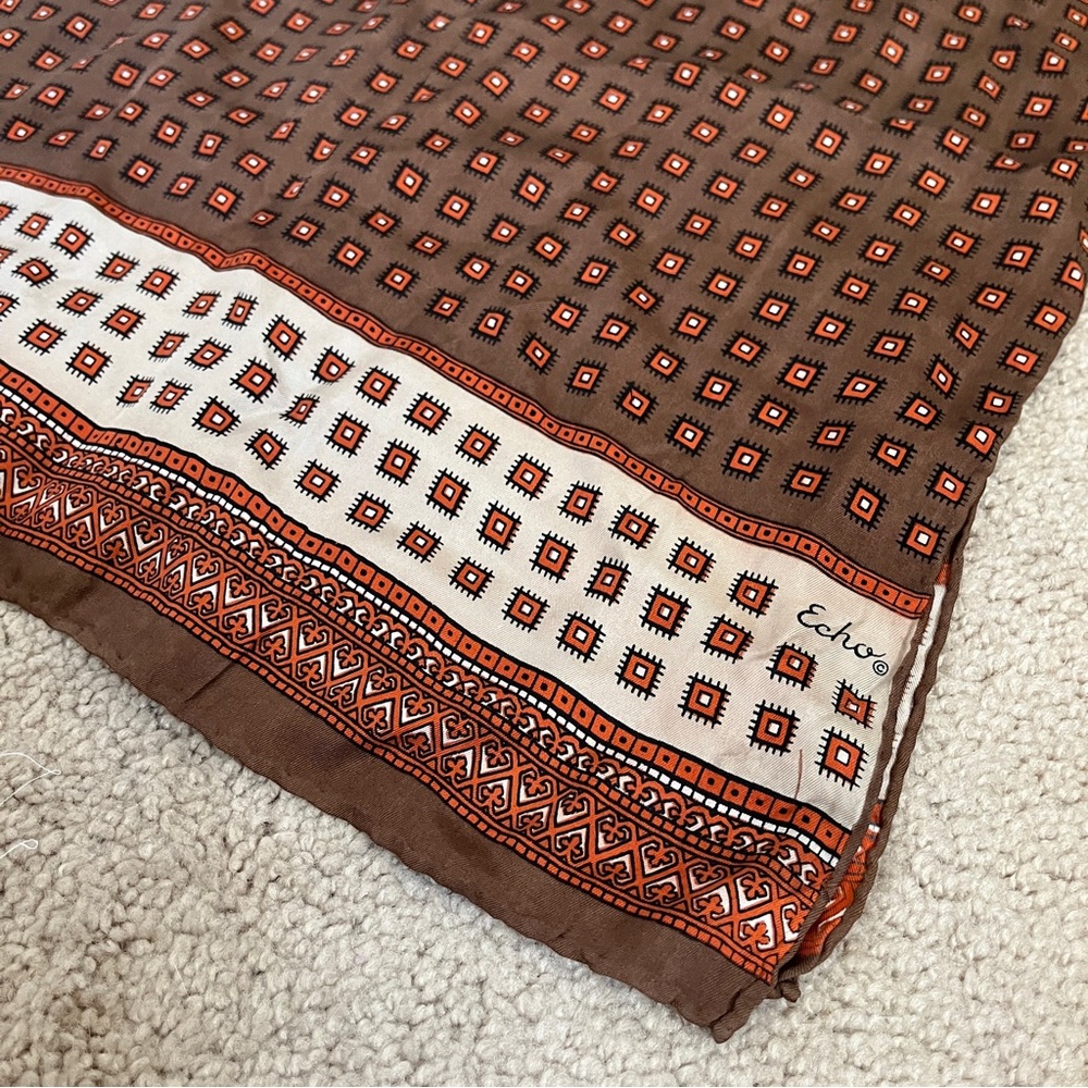 Vintage Echo Rectangular 100% Silk Scarf Western … - image 3